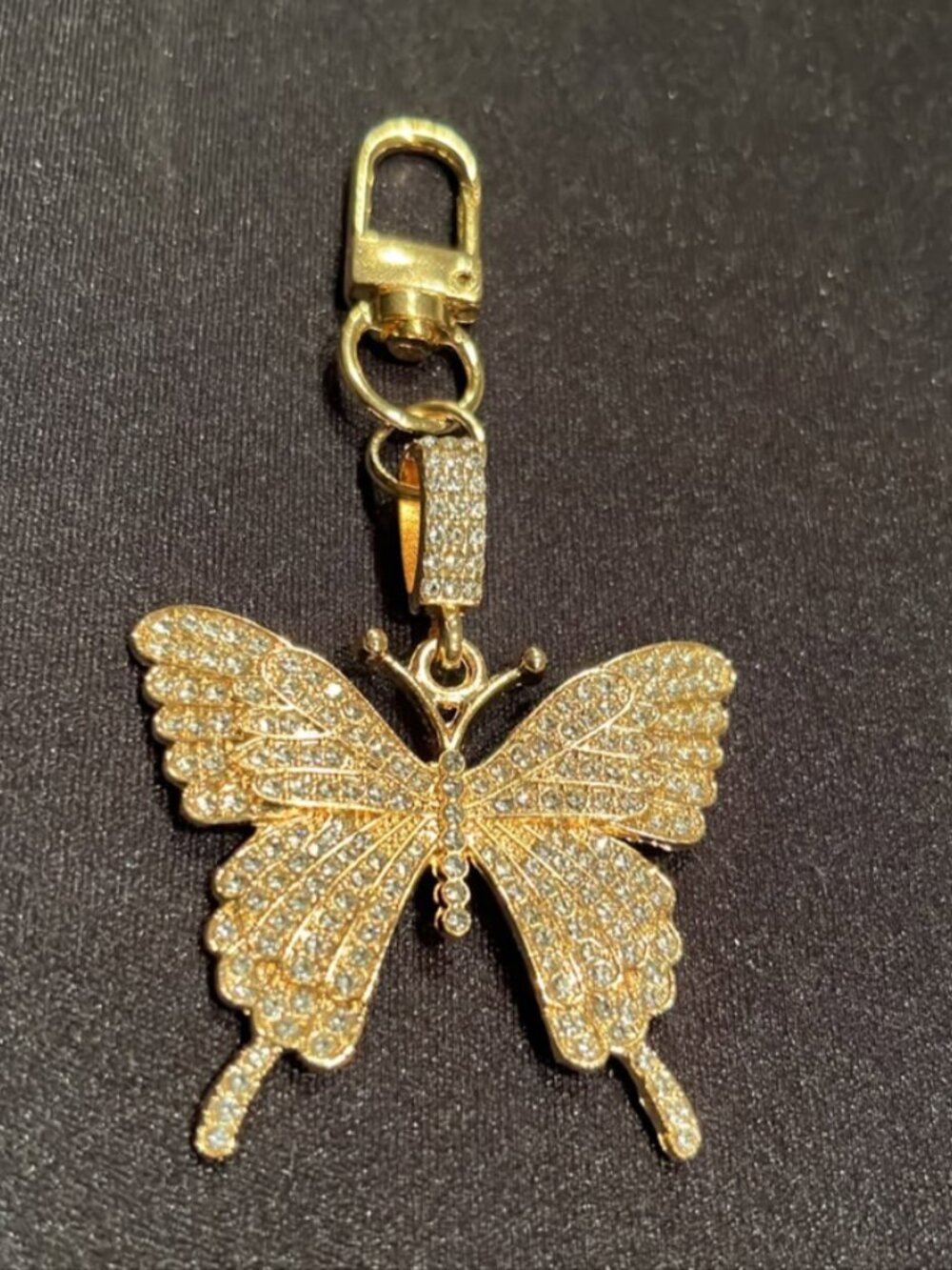1 Fashion Rhinestone Decorated Butterfly Design Bag Charm Keychain Cute Key Ring